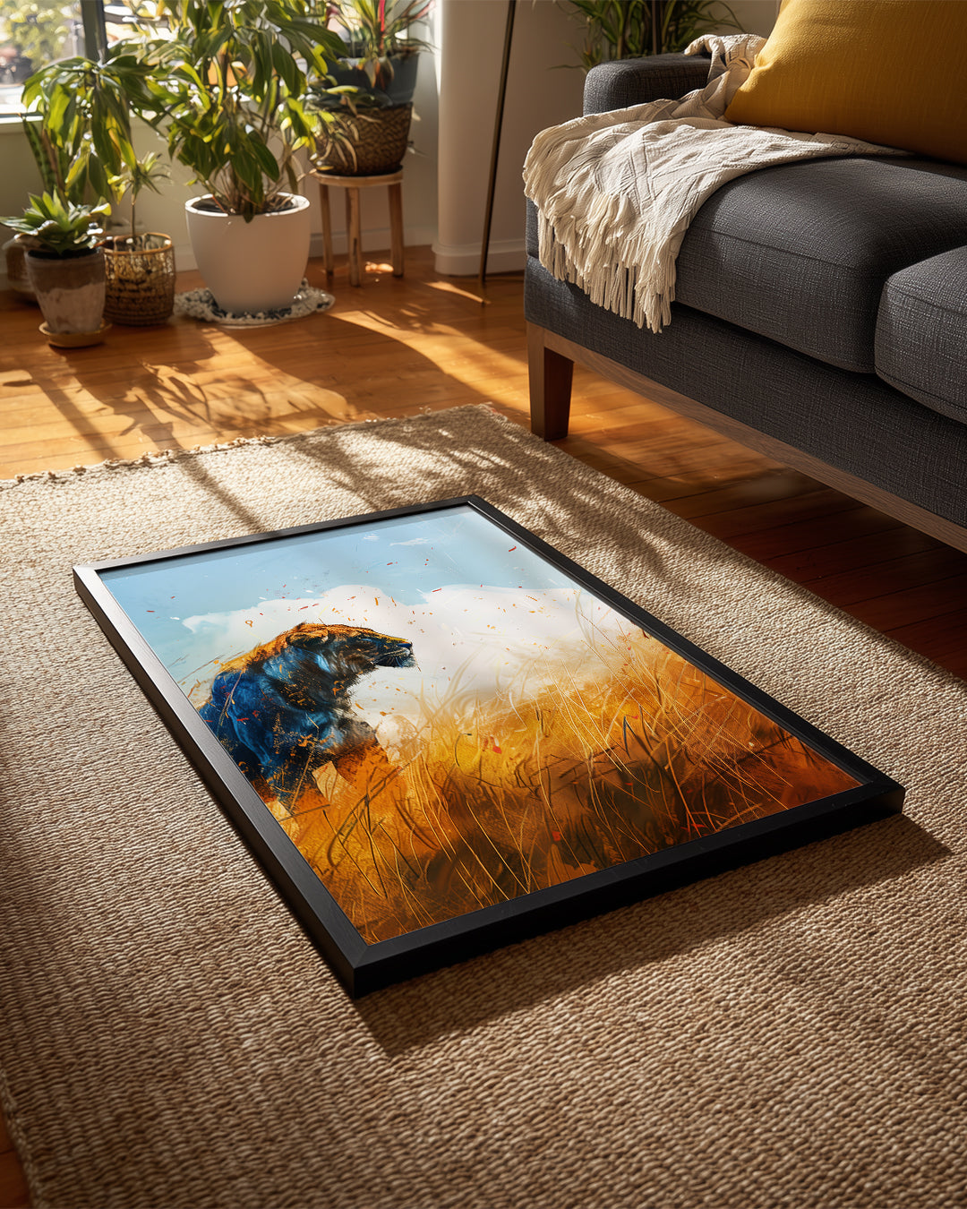 Aslan - Savana Gün Batımı Poster Tablosu