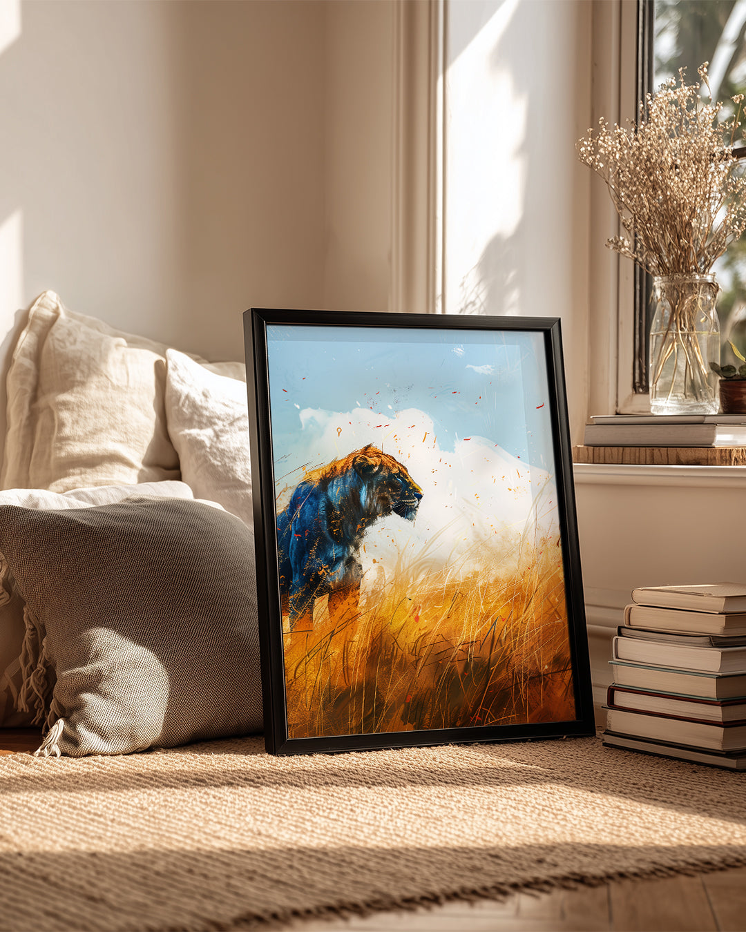 Aslan - Savana Gün Batımı Poster Tablosu