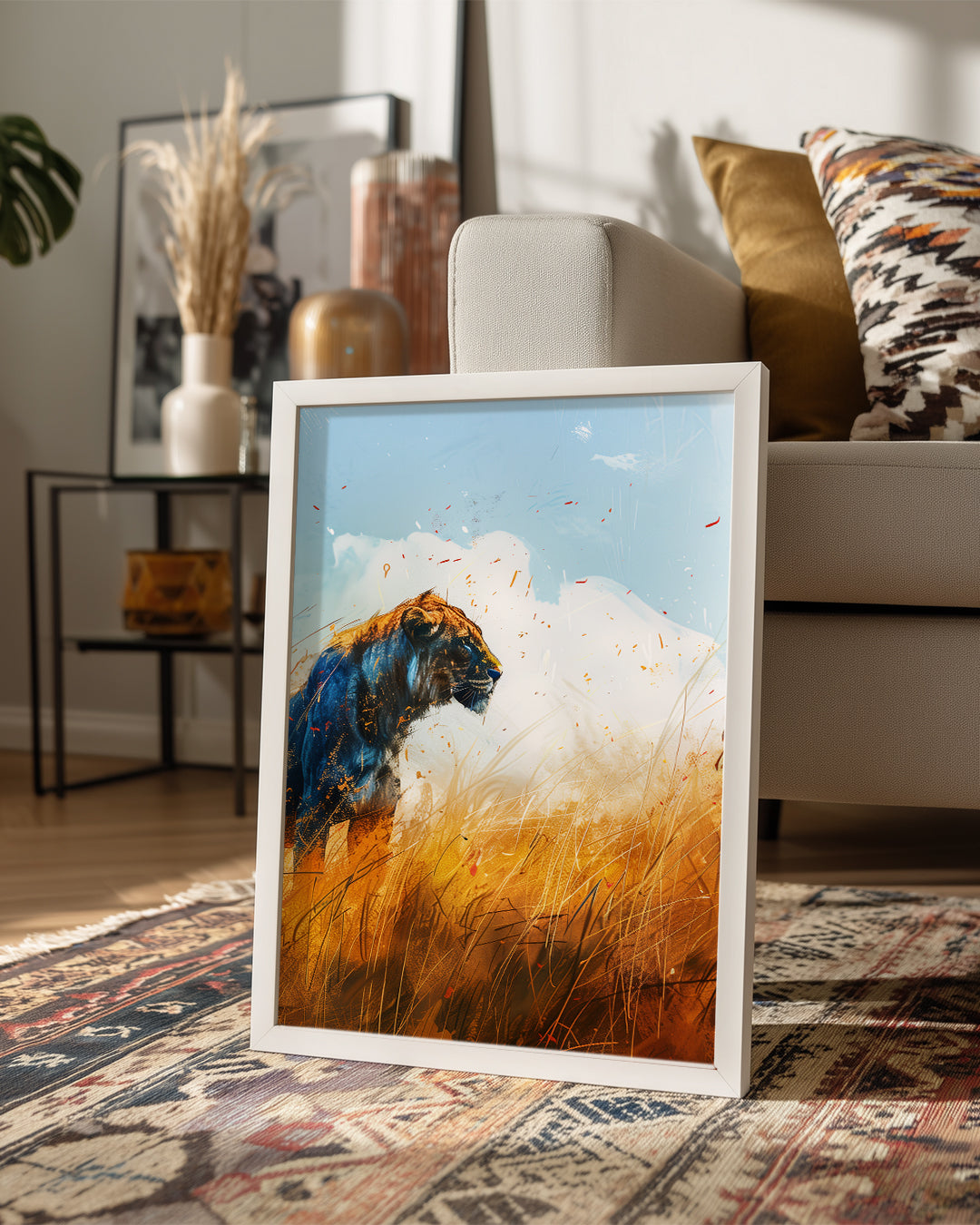Aslan - Savana Gün Batımı Poster Tablosu