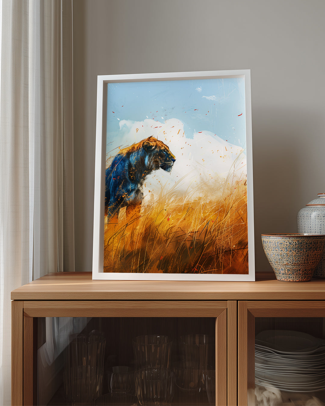 Aslan - Savana Gün Batımı Poster Tablosu
