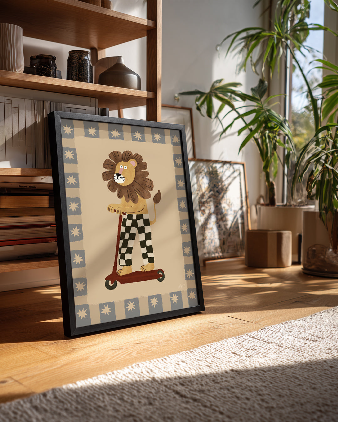 Aslan Scooter Kullanıyor - Eğlenceli Karakter Tasarımı Poster Tablosu