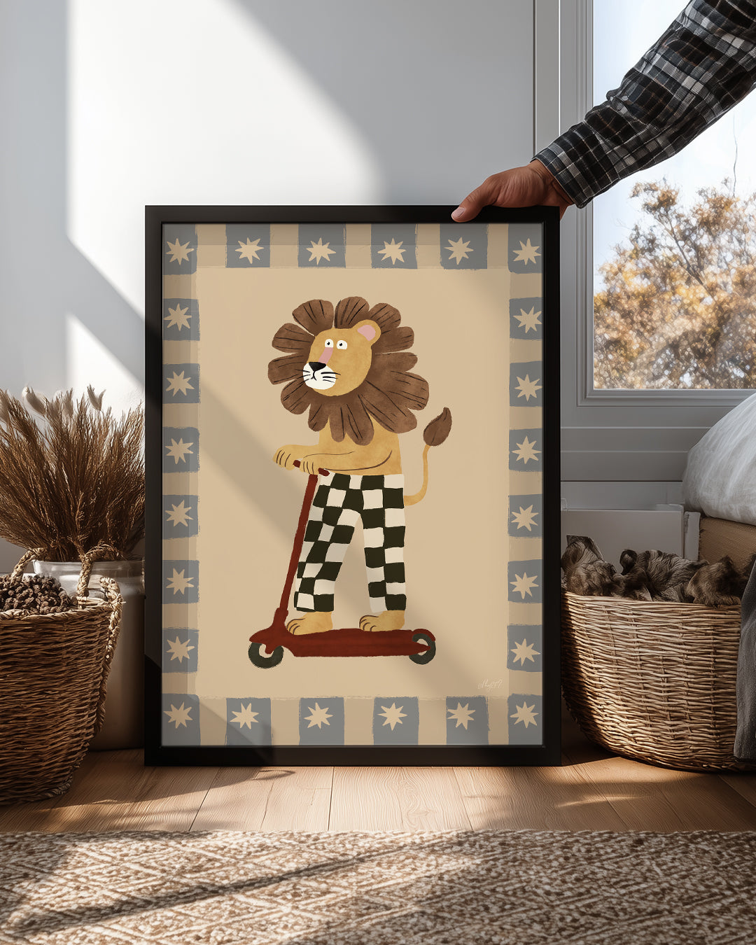 Aslan Scooter Kullanıyor - Eğlenceli Karakter Tasarımı Poster Tablosu