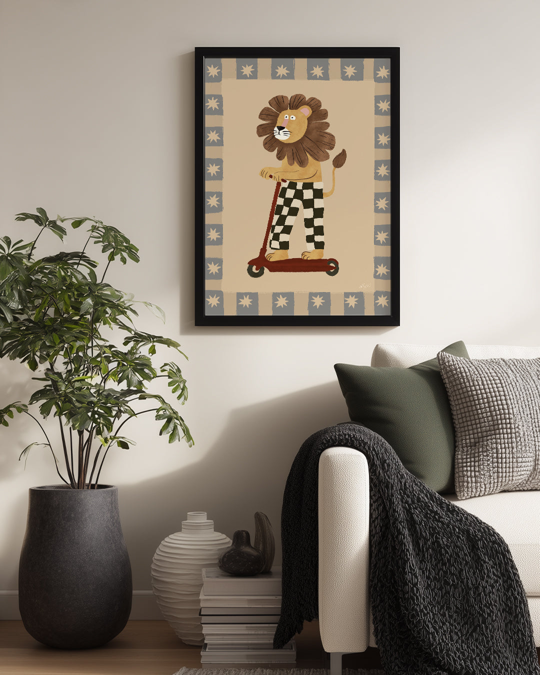 Aslan Scooter Kullanıyor - Eğlenceli Karakter Tasarımı Poster Tablosu