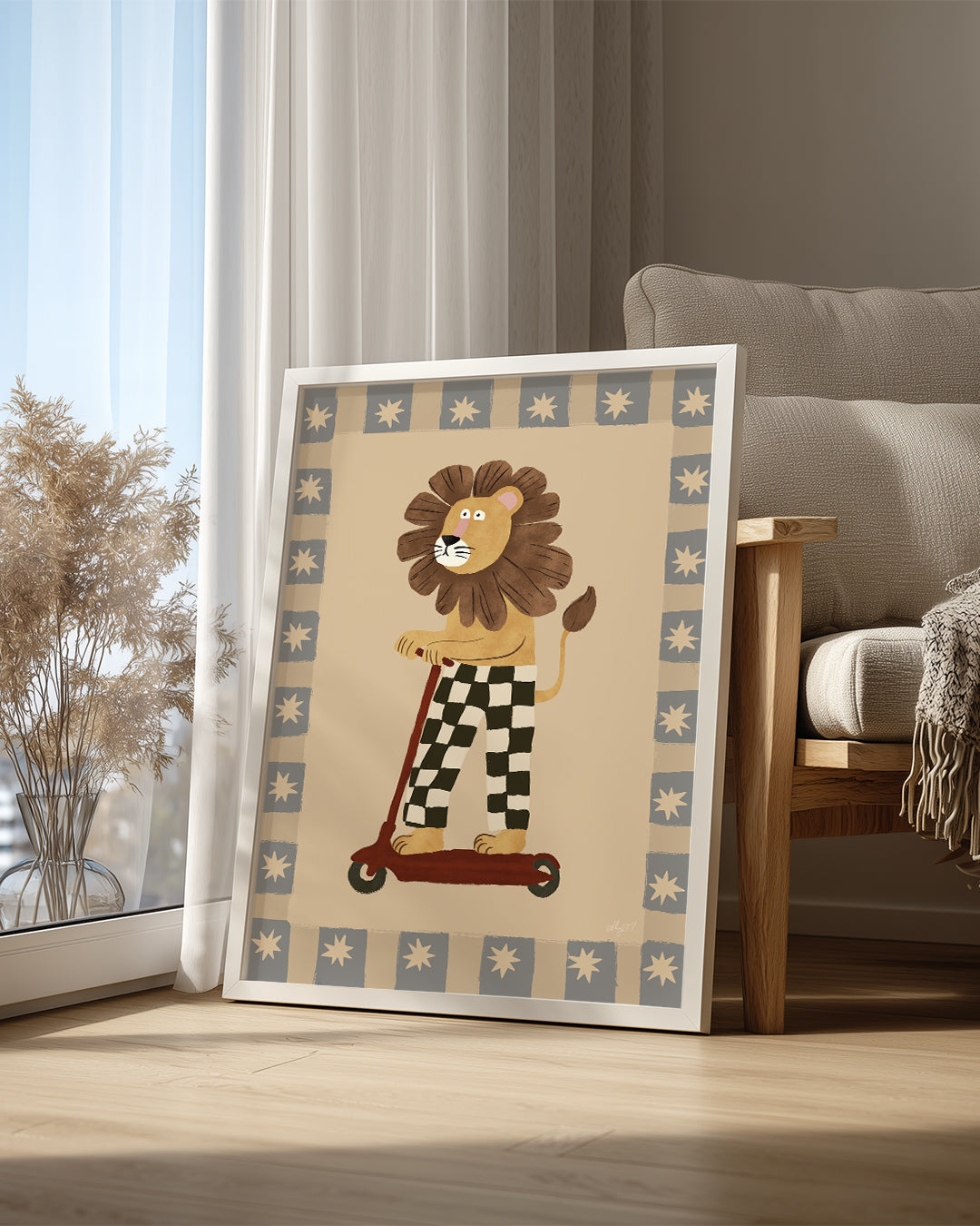 Aslan Scooter Kullanıyor - Eğlenceli Karakter Tasarımı Poster Tablosu