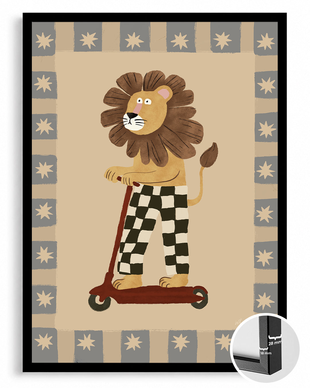 Aslan Scooter Kullanıyor - Eğlenceli Karakter Tasarımı Poster Tablosu
