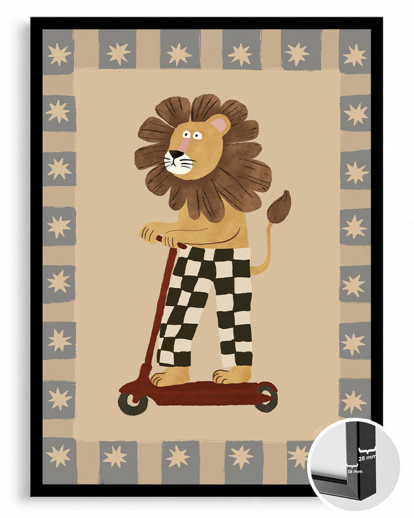 Aslan Scooter Kullanıyor - Eğlenceli Karakter Tasarımı Poster Tablosu