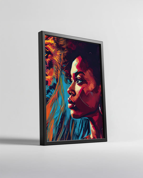 Aslan ve Kadın Portresi - Afrika Sanatı Poster Tablosu