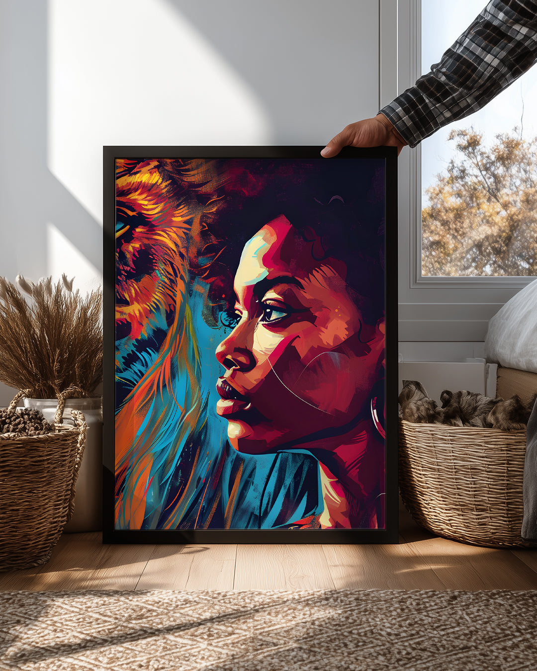 Aslan ve Kadın Portresi - Afrika Sanatı Poster Tablosu