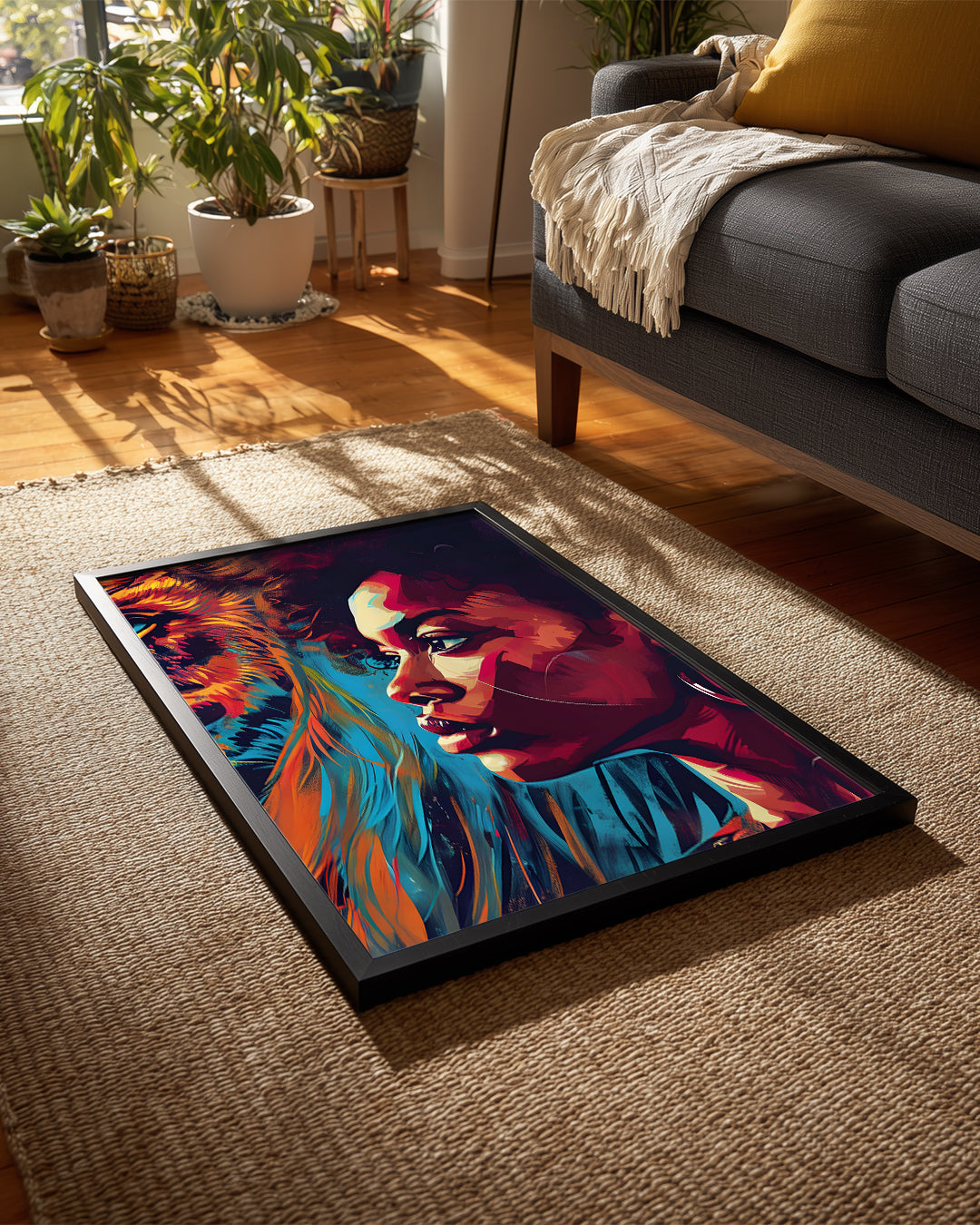 Aslan ve Kadın Portresi - Afrika Sanatı Poster Tablosu