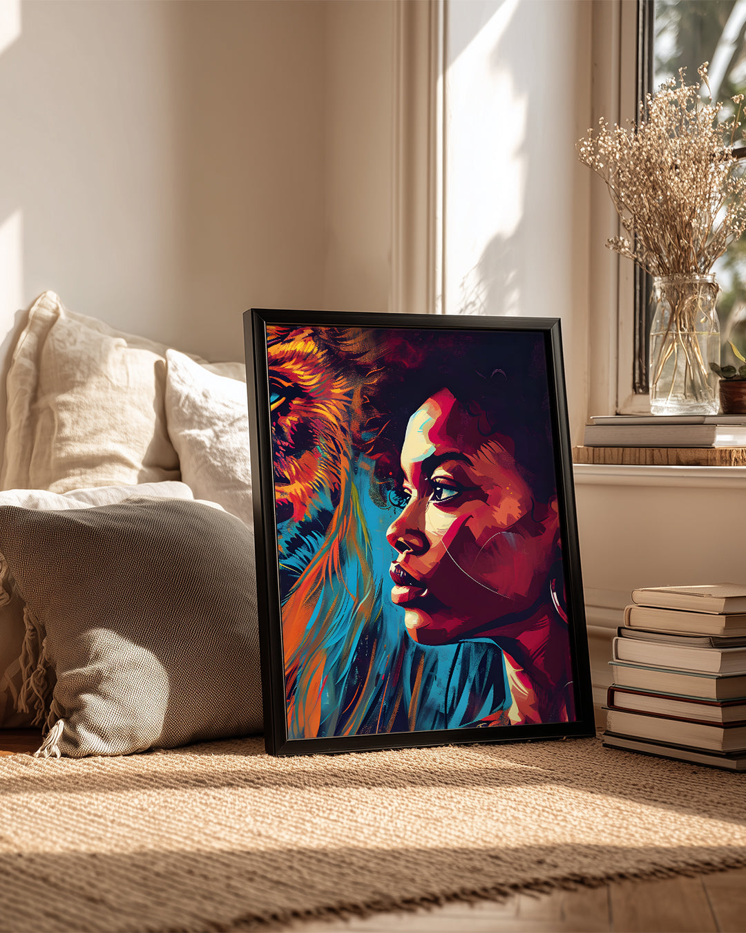 Aslan ve Kadın Portresi - Afrika Sanatı Poster Tablosu