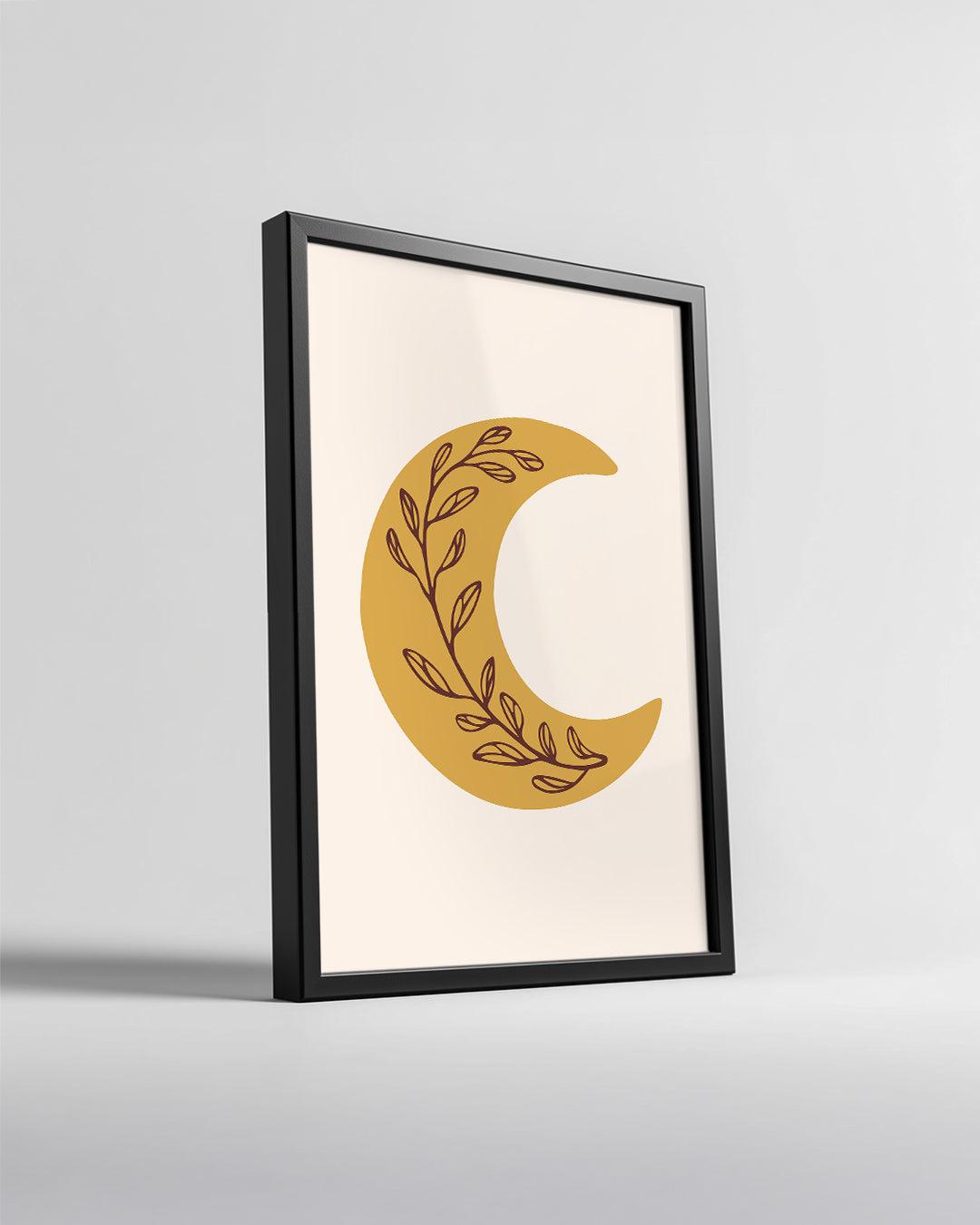Ay Motifi - Yapraklarla Süslenmiş Bir Tasarım Poster Tablosu