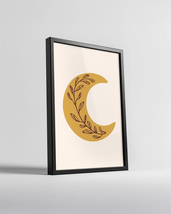 Ay Motifi - Yapraklarla Süslenmiş Bir Tasarım Poster Tablosu