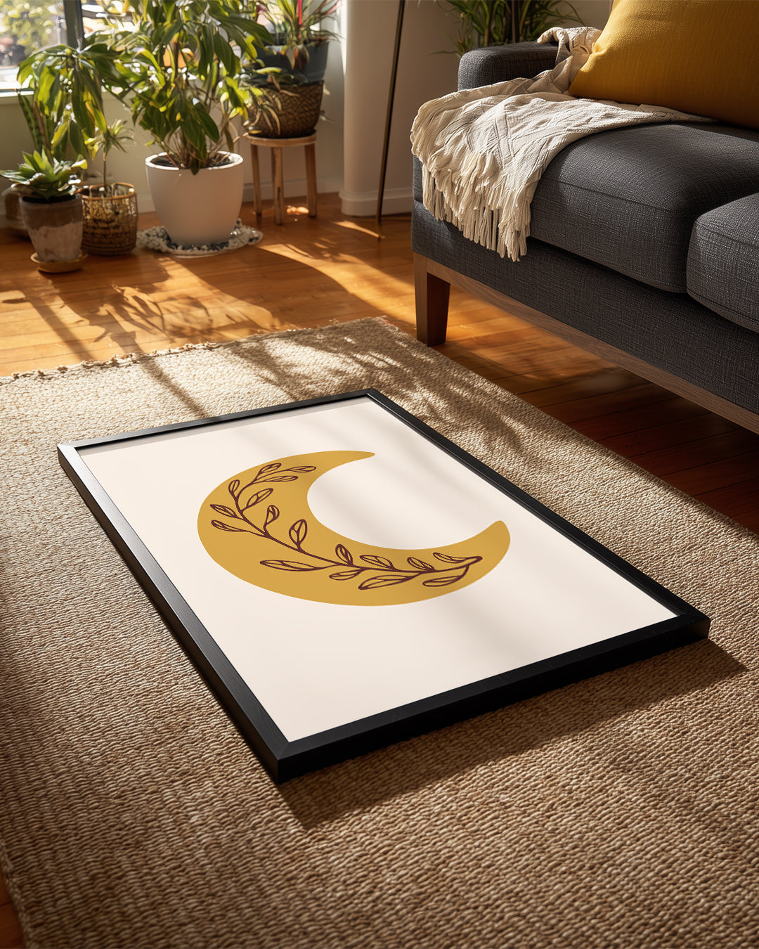 Ay Motifi - Yapraklarla Süslenmiş Bir Tasarım Poster Tablosu