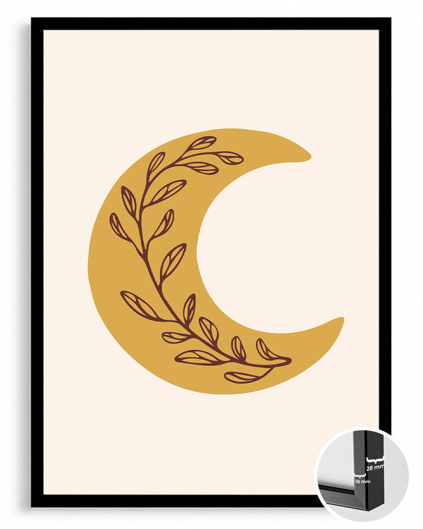 Ay Motifi - Yapraklarla Süslenmiş Bir Tasarım Poster Tablosu