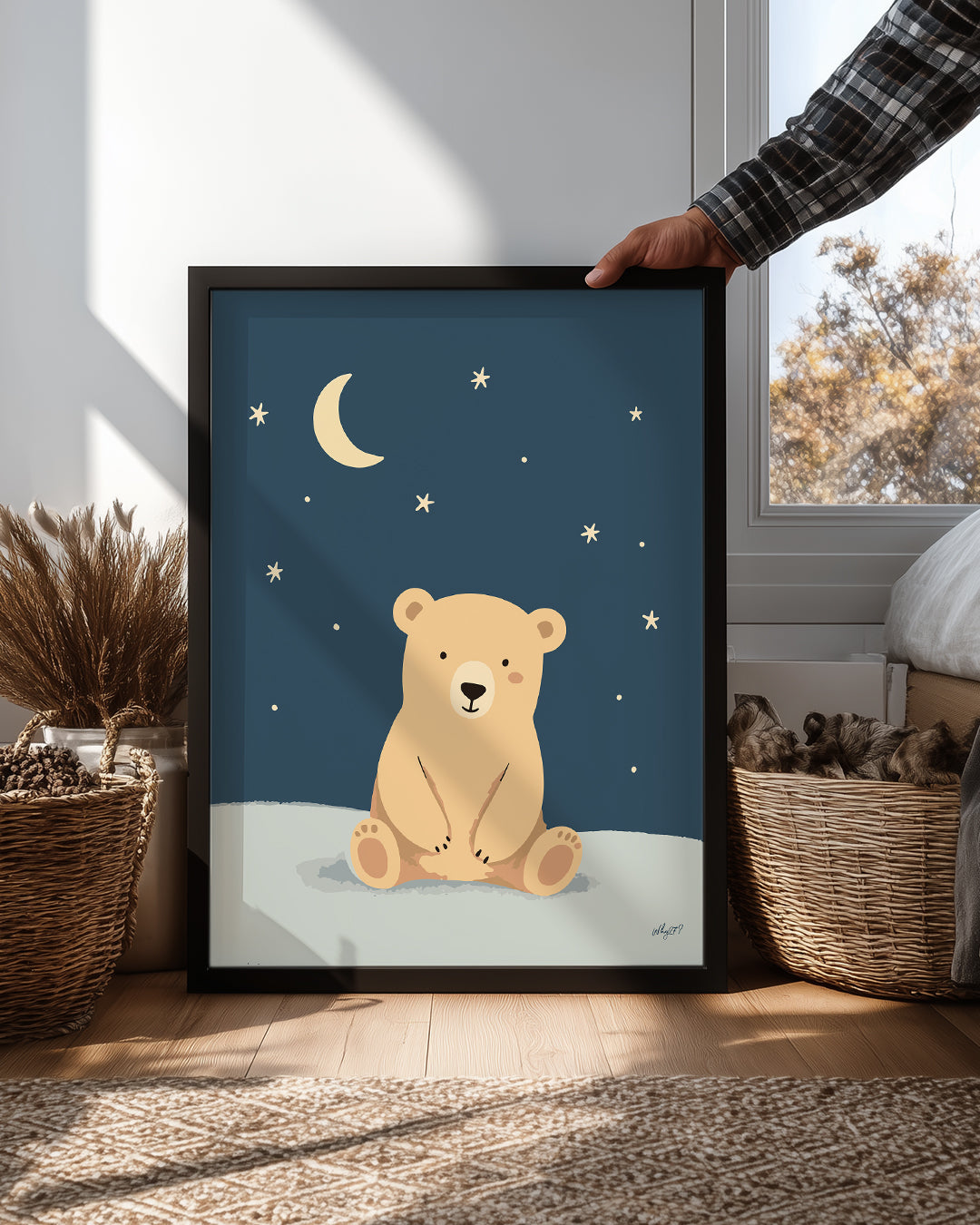 Ayı Gece Manzarası - Yıldızlarla Dolu Huzurlu Ortam Poster Tablosu
