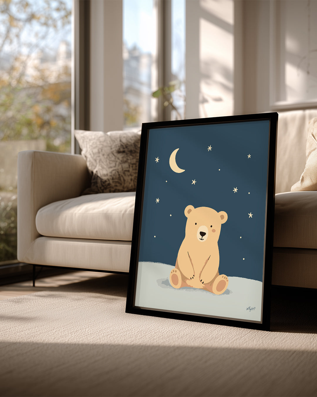 Ayı Gece Manzarası - Yıldızlarla Dolu Huzurlu Ortam Poster Tablosu