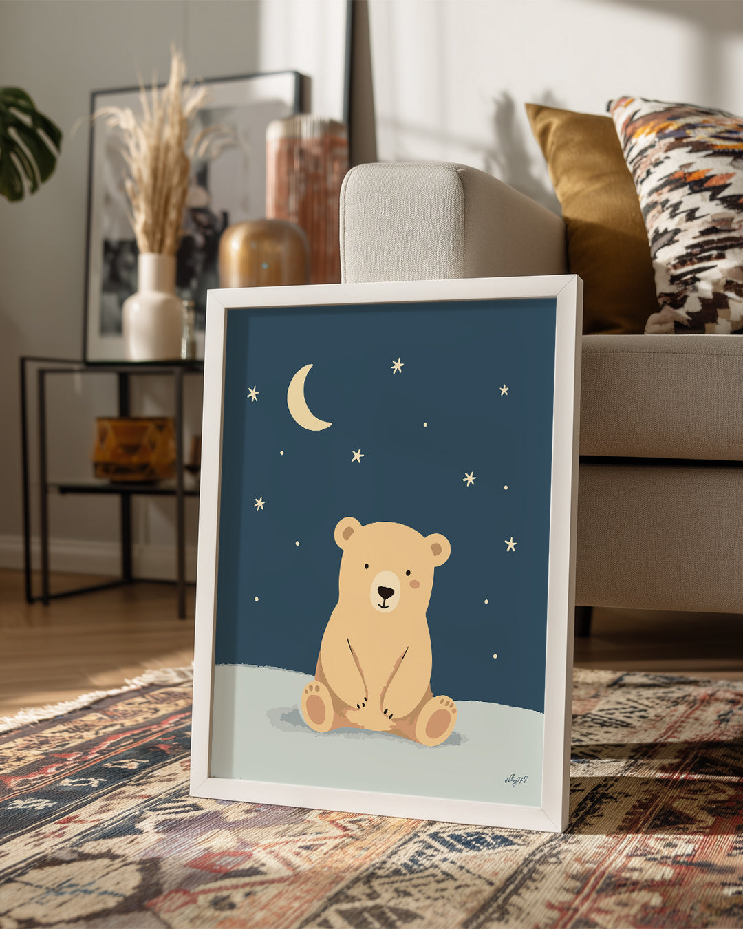 Ayı Gece Manzarası - Yıldızlarla Dolu Huzurlu Ortam Poster Tablosu
