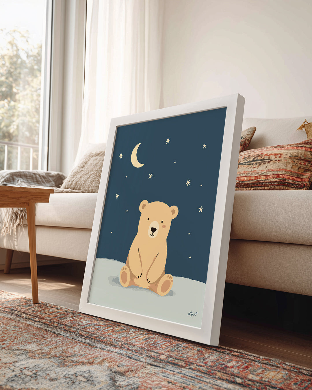 Ayı Gece Manzarası - Yıldızlarla Dolu Huzurlu Ortam Poster Tablosu