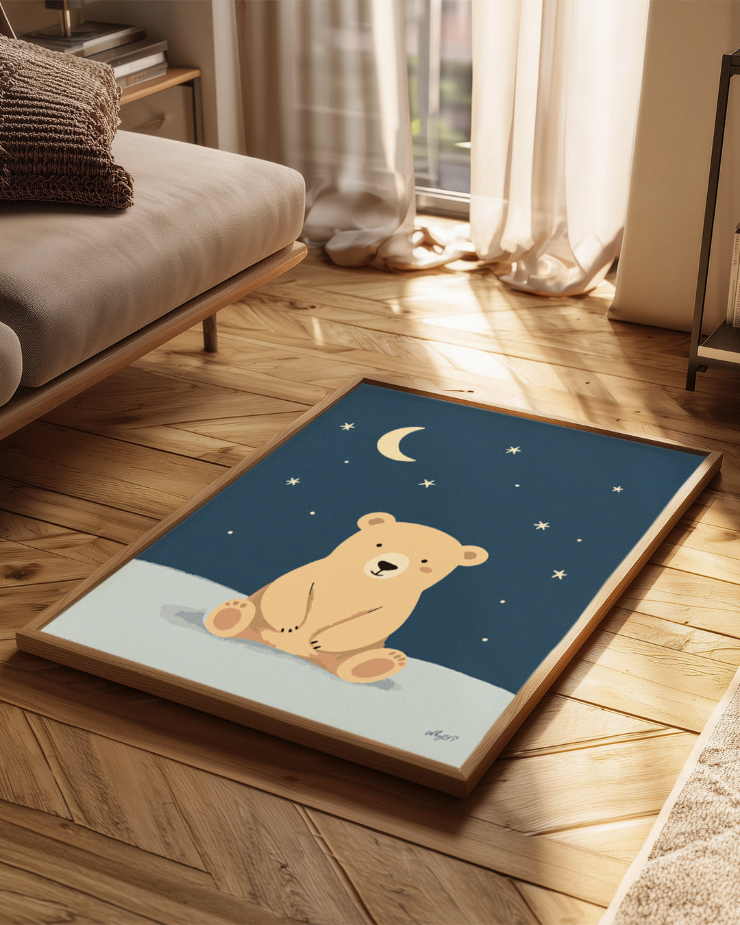 Ayı Gece Manzarası - Yıldızlarla Dolu Huzurlu Ortam Poster Tablosu