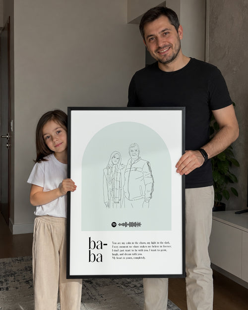 Babalara Özel Line Art Çizim Poster Tablosu
