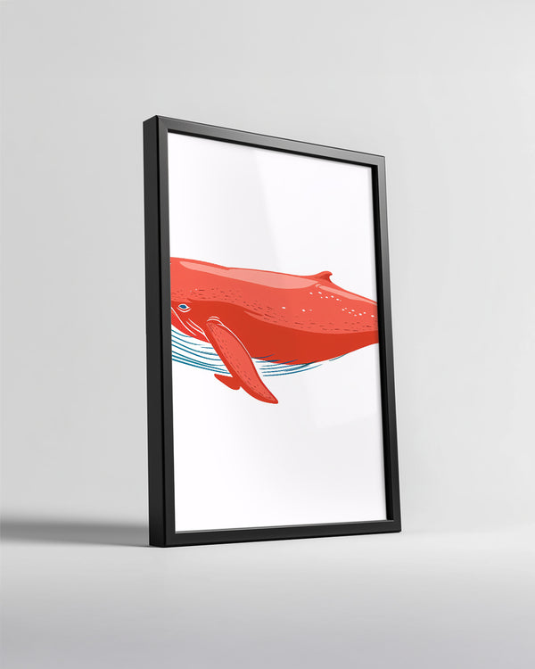 Balina - Kırmızı Su Altı Yüzücüsü Poster Tablosu