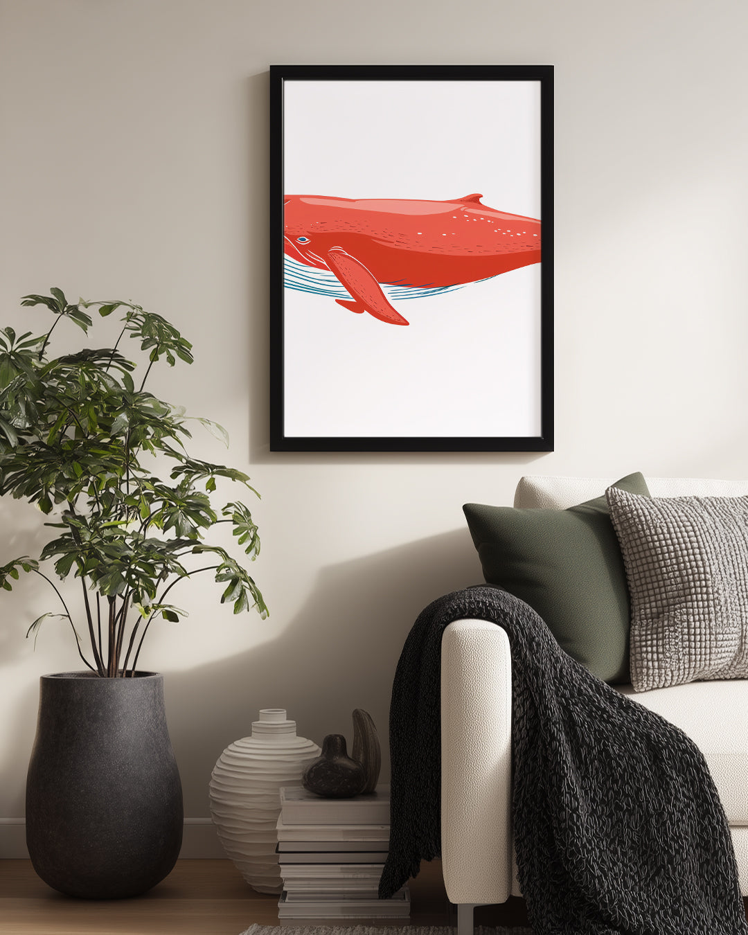 Balina - Kırmızı Su Altı Yüzücüsü Poster Tablosu