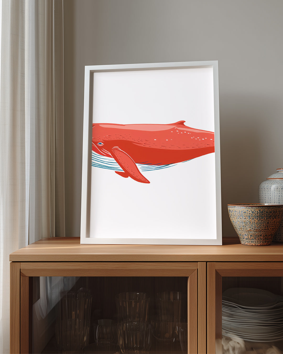 Balina - Kırmızı Su Altı Yüzücüsü Poster Tablosu