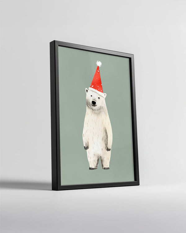 Beyaz Ayı - Noel Şapkası Poster Tablosu
