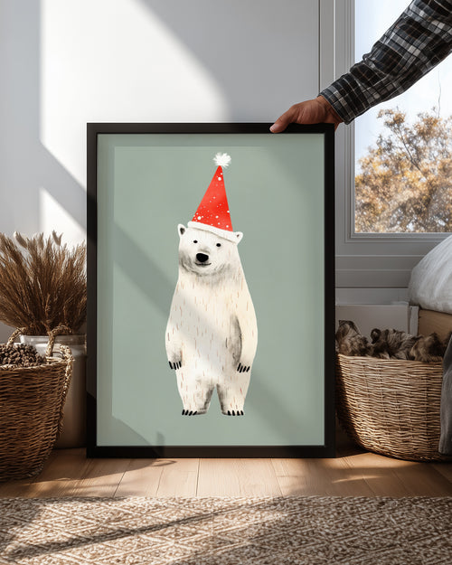 Beyaz Ayı - Noel Şapkası Poster Tablosu