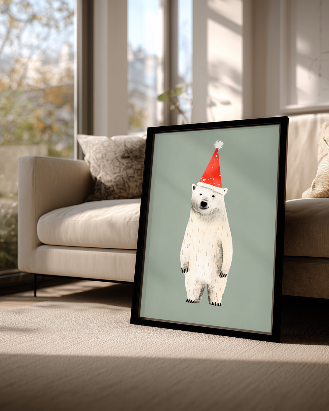 Beyaz Ayı - Noel Şapkası Poster Tablosu