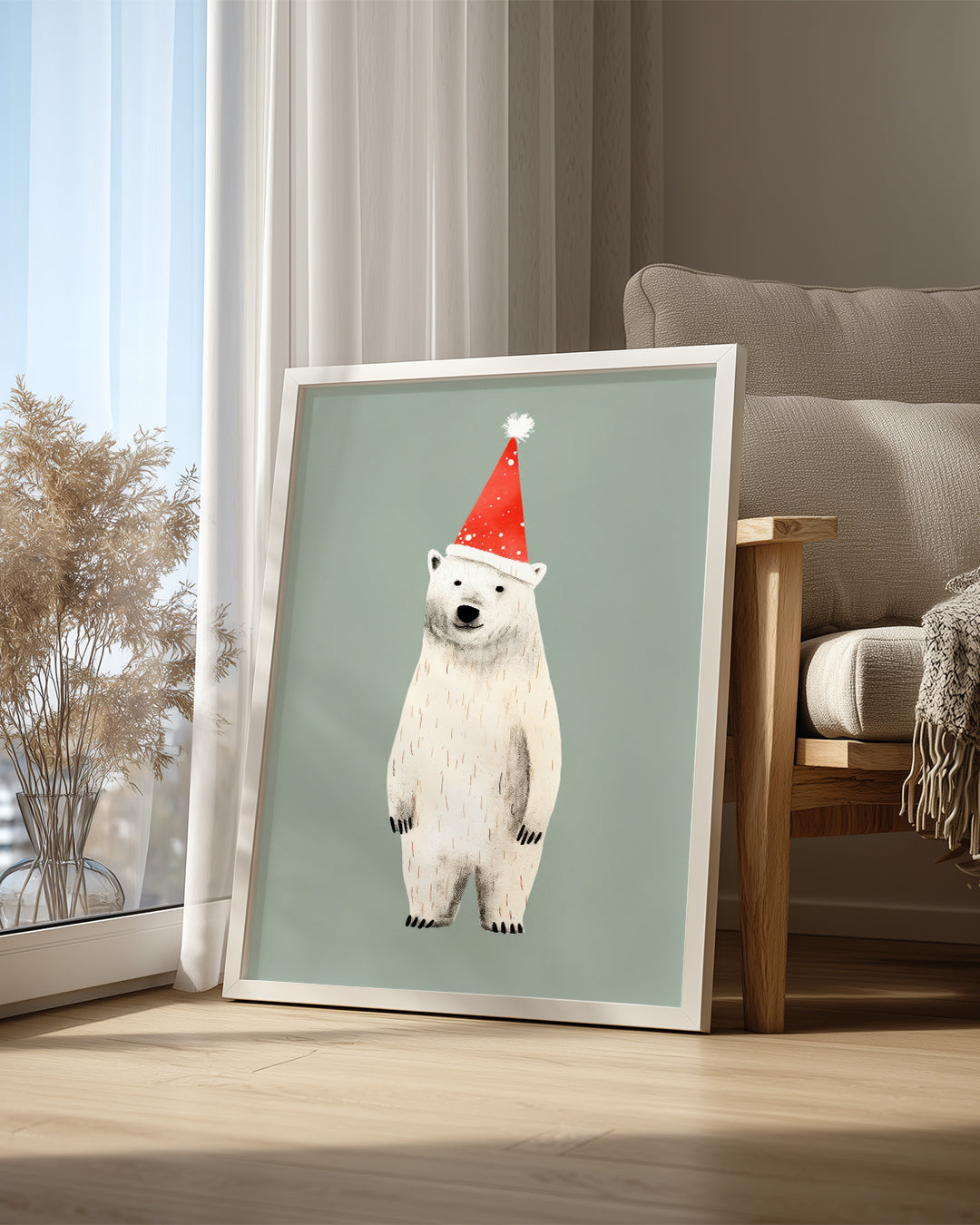Beyaz Ayı - Noel Şapkası Poster Tablosu