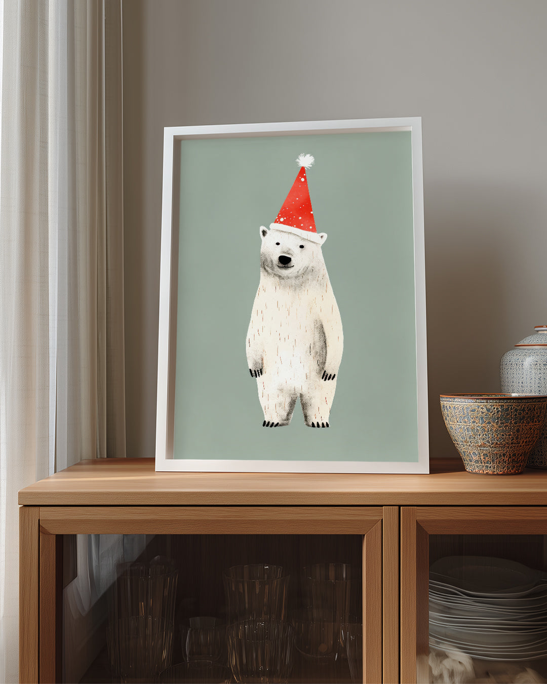 Beyaz Ayı - Noel Şapkası Poster Tablosu