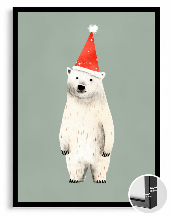 Beyaz Ayı - Noel Şapkası Poster Tablosu