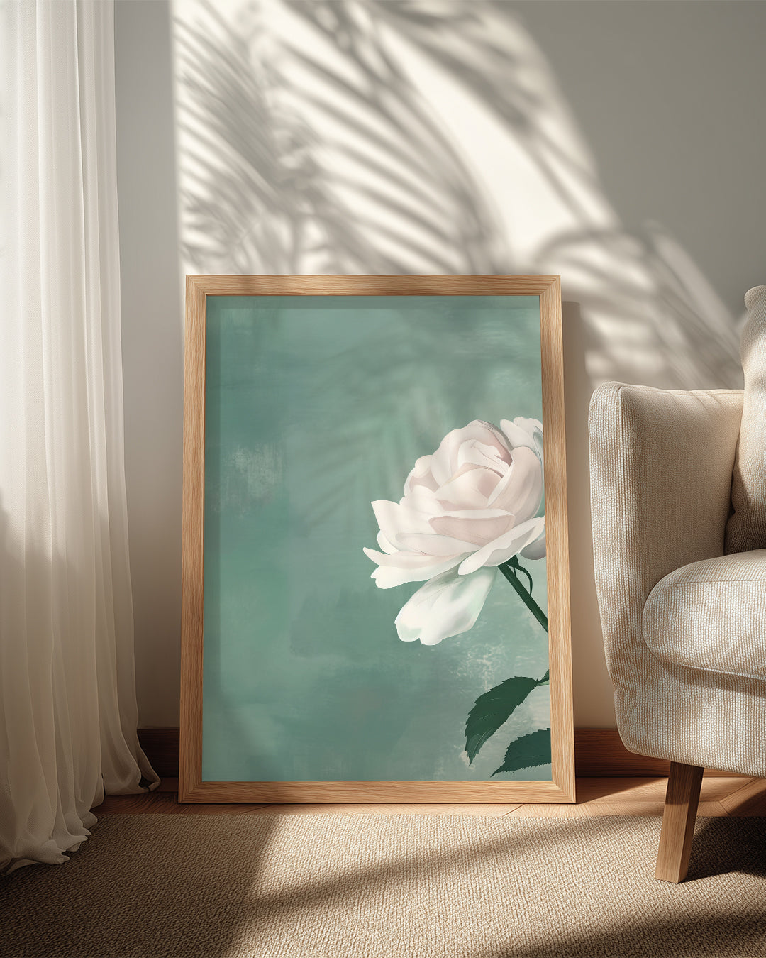 Beyaz Gül - Pastel Yeşil Fon Poster Tablosu