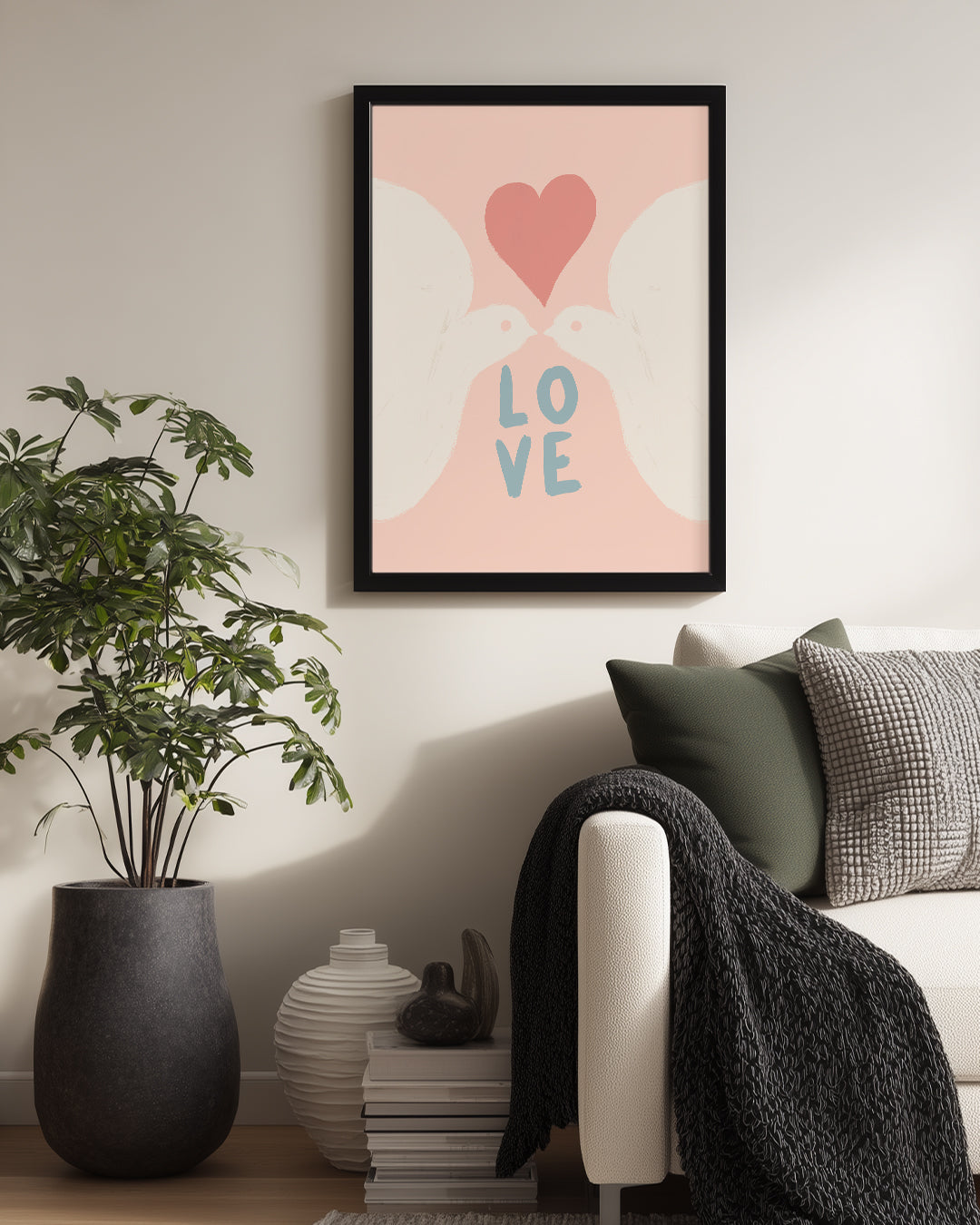 Beyaz Güvercinler - Aşk Temalı Romantik Tasarım Poster Tablosu