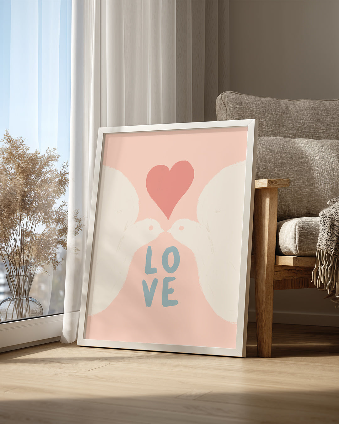 Beyaz Güvercinler - Aşk Temalı Romantik Tasarım Poster Tablosu