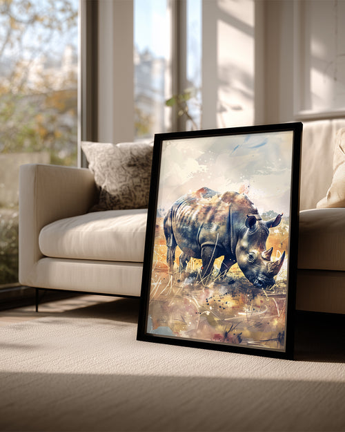 Birboynuzlu - Çimenli Savana Poster Tablosu