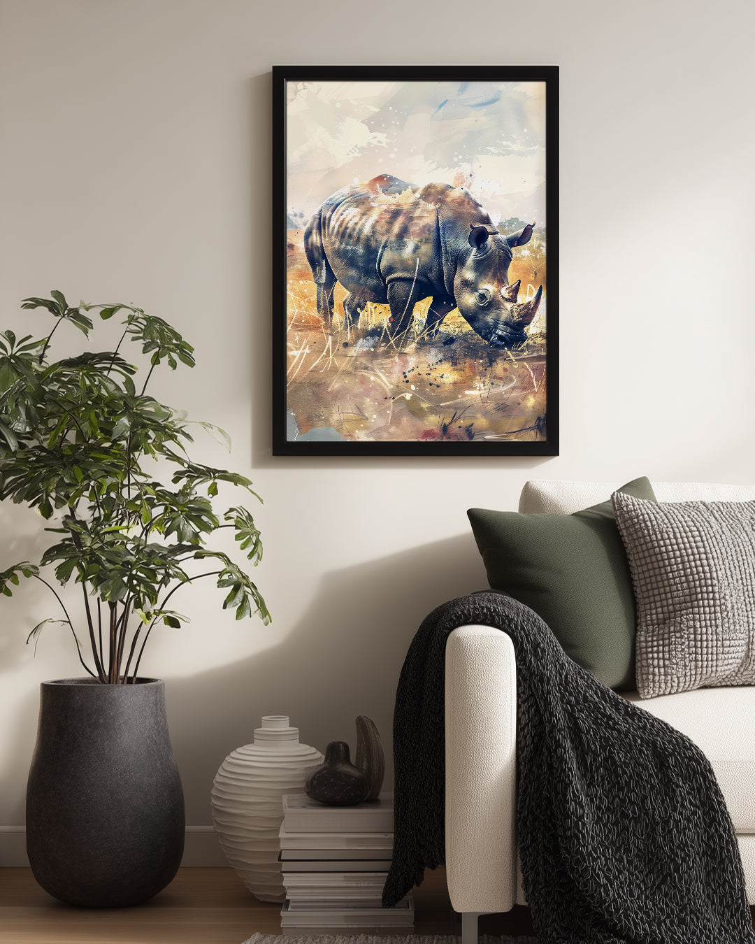 Birboynuzlu - Çimenli Savana Poster Tablosu