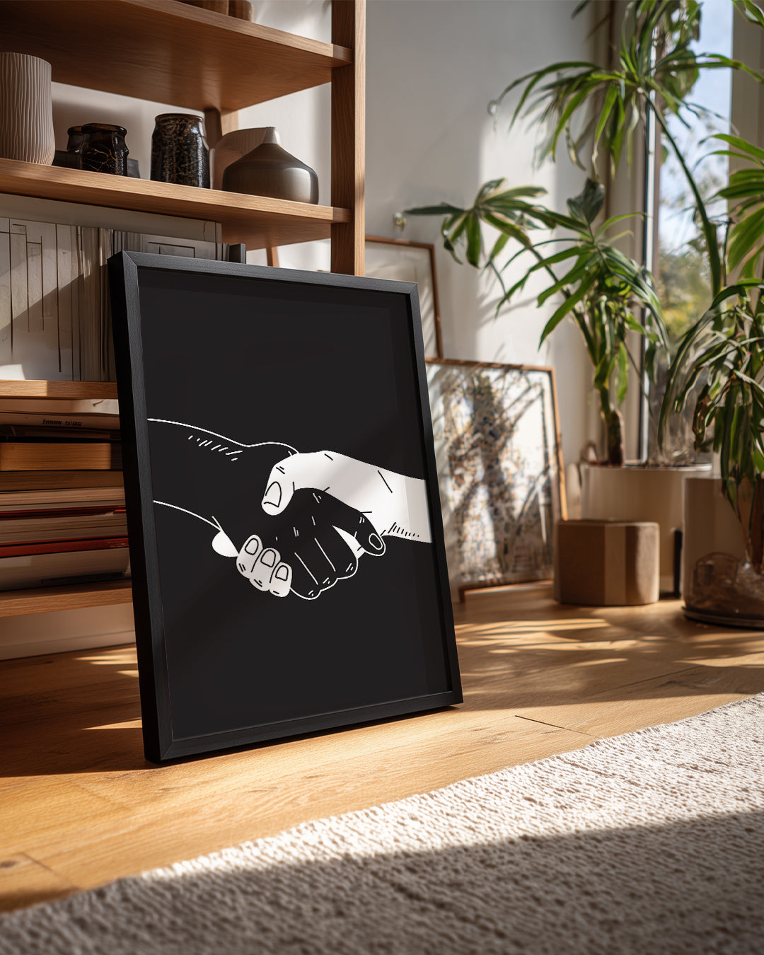 Birlikte El Ele - Siyah Beyaz Çizim Poster Tablosu