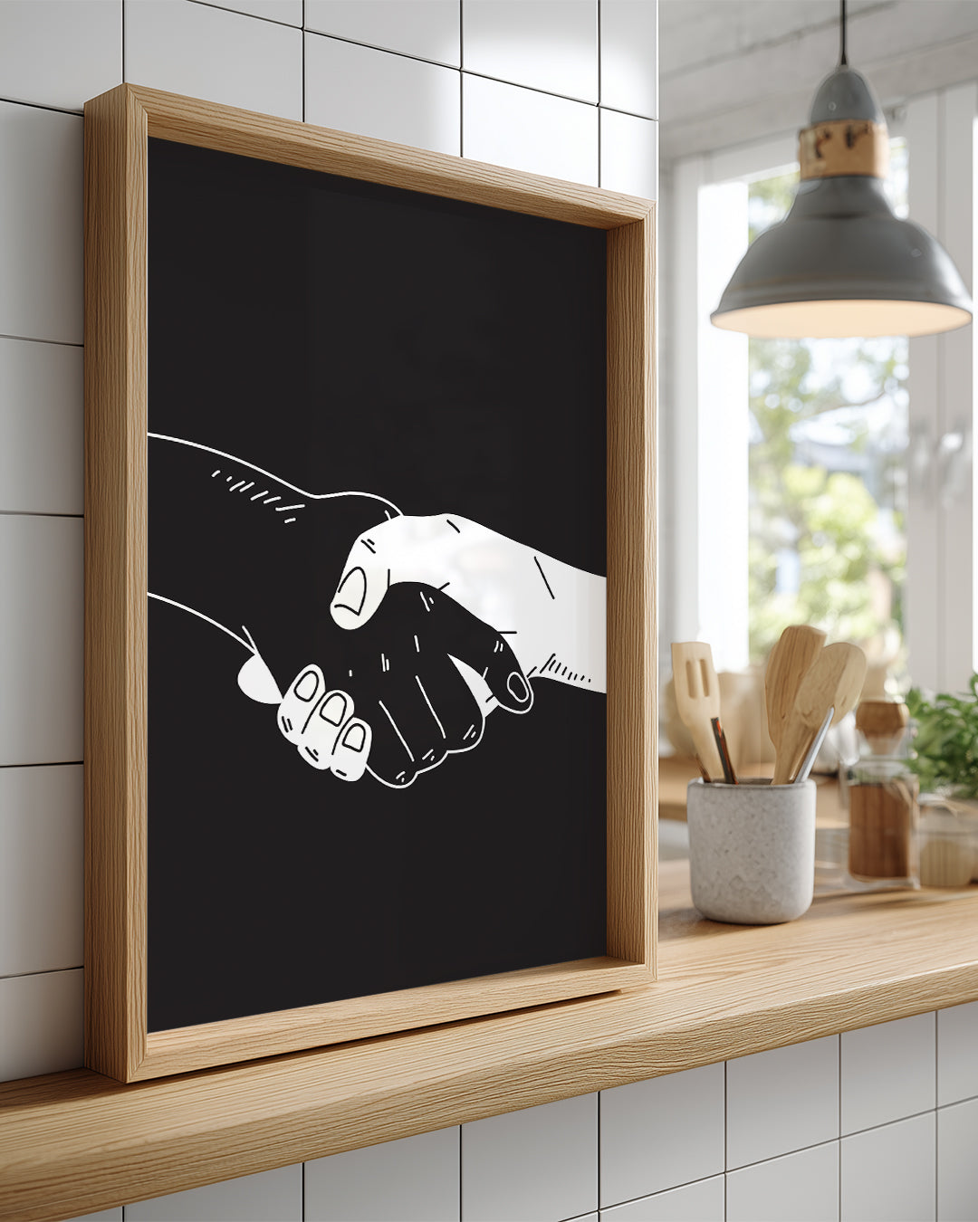 Birlikte El Ele - Siyah Beyaz Çizim Poster Tablosu
