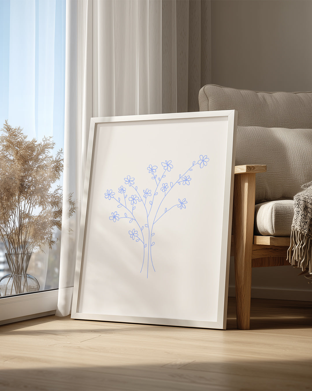 Çiçekli Dal - Minimalist Çizim Poster Tablosu