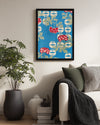 Çiçekli Mavi - Kırmızı Beyaz Desen Poster Tablosu