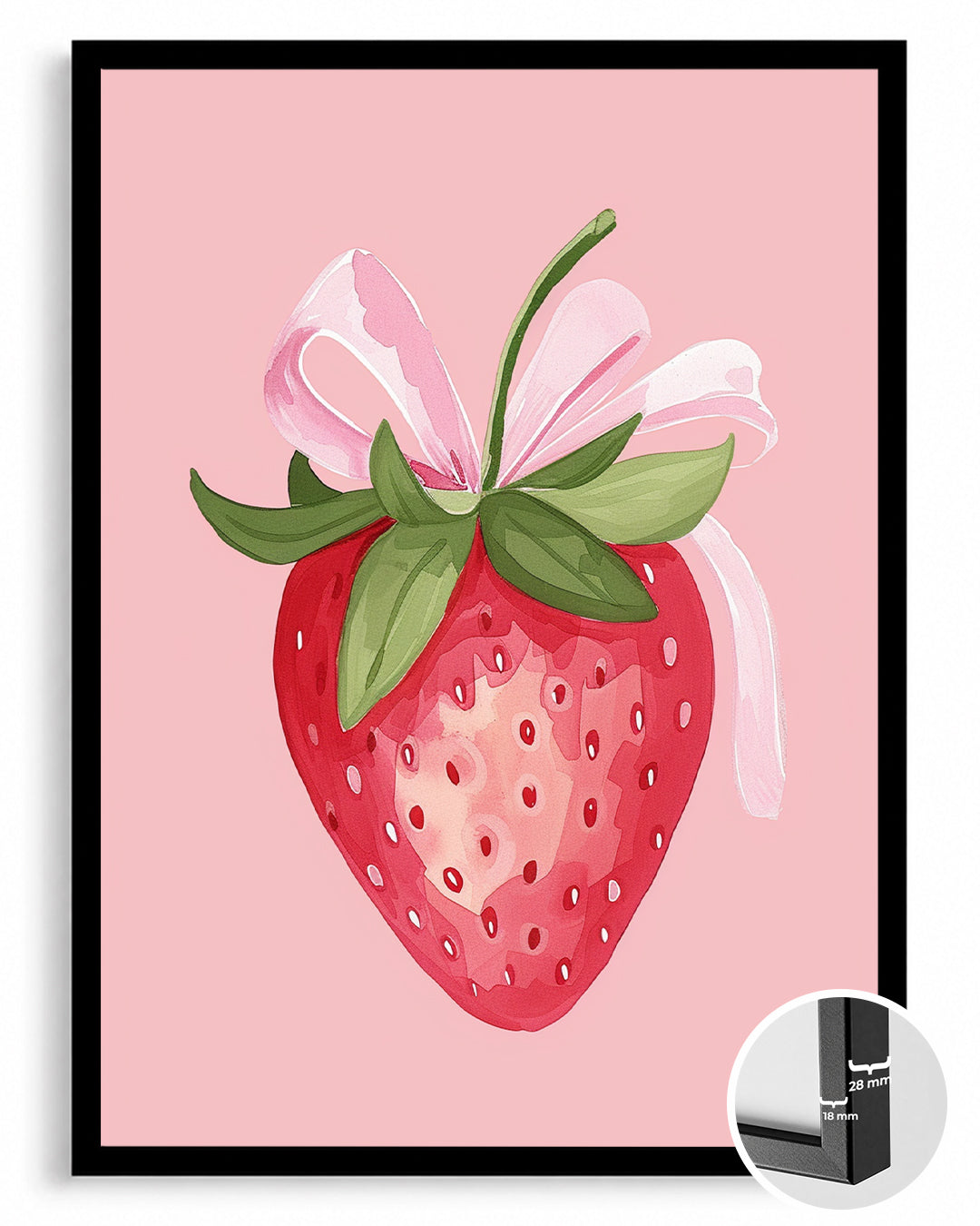 Çilek Kurdele - Pembe Arka Planlı Poster Tablosu