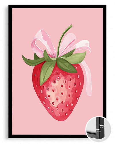 Çilek Kurdele - Pembe Arka Planlı Poster Tablosu