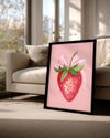 Çilek Kurdele - Pembe Arka Planlı Poster Tablosu