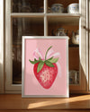 Çilek Kurdele - Pembe Arka Planlı Poster Tablosu