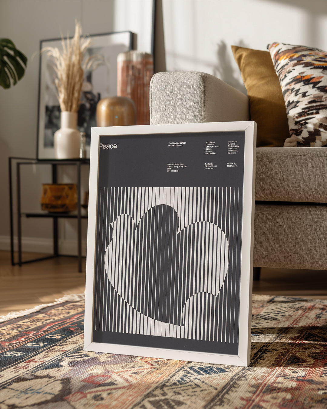Çizgili Kalp Barış Poster Tablosu