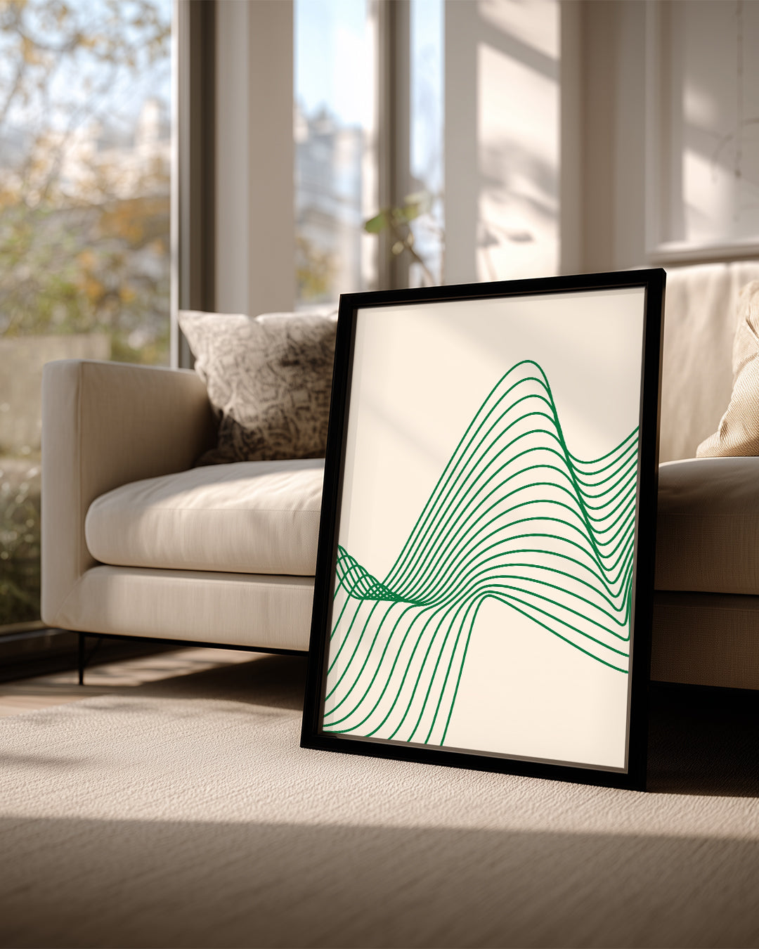 Dalgalı Hatlar - Yeşil Çizgisel Desen Poster Tablosu