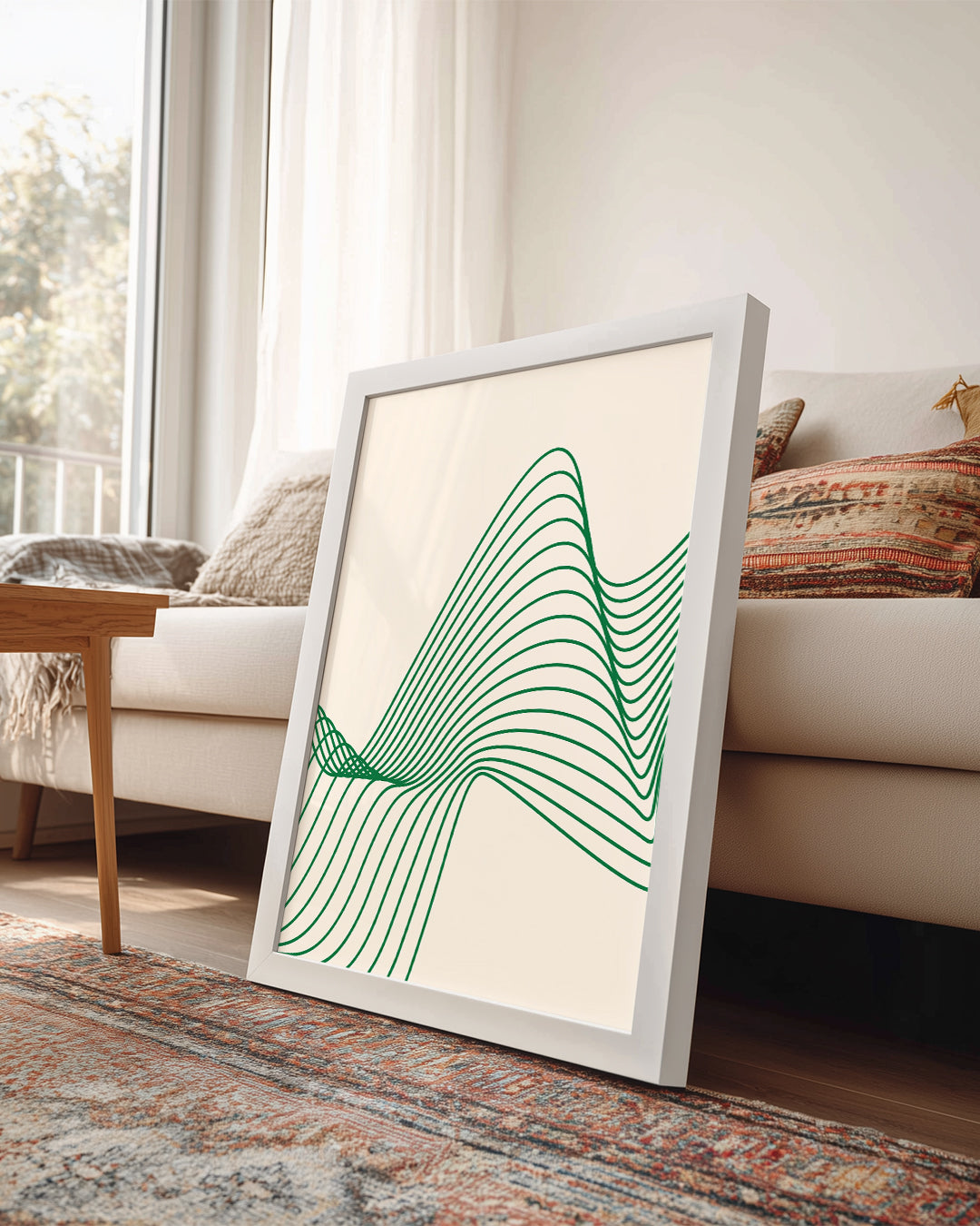 Dalgalı Hatlar - Yeşil Çizgisel Desen Poster Tablosu