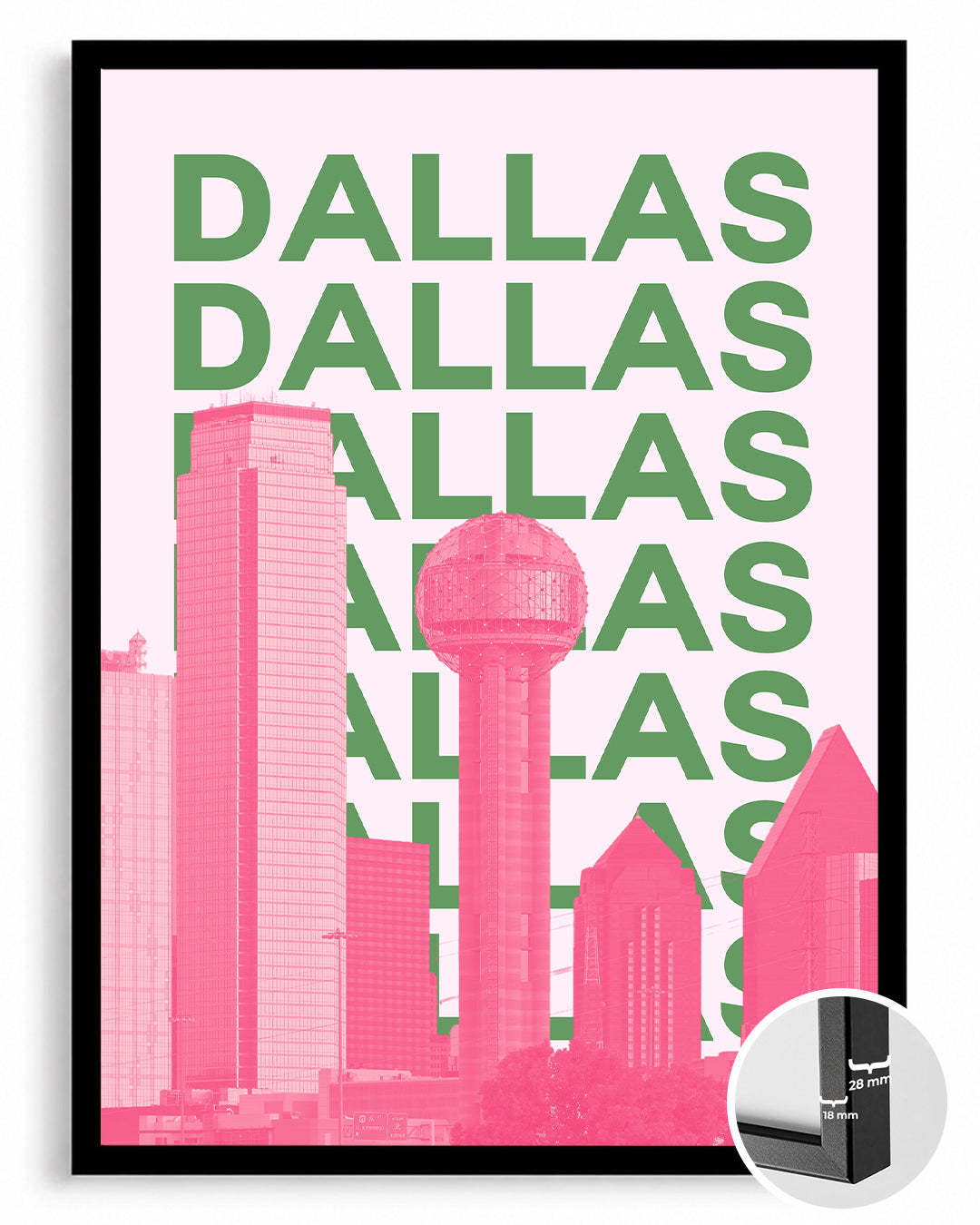 Dallas Silueti - Pembe ve Yeşil Kontrast Poster Tablosu